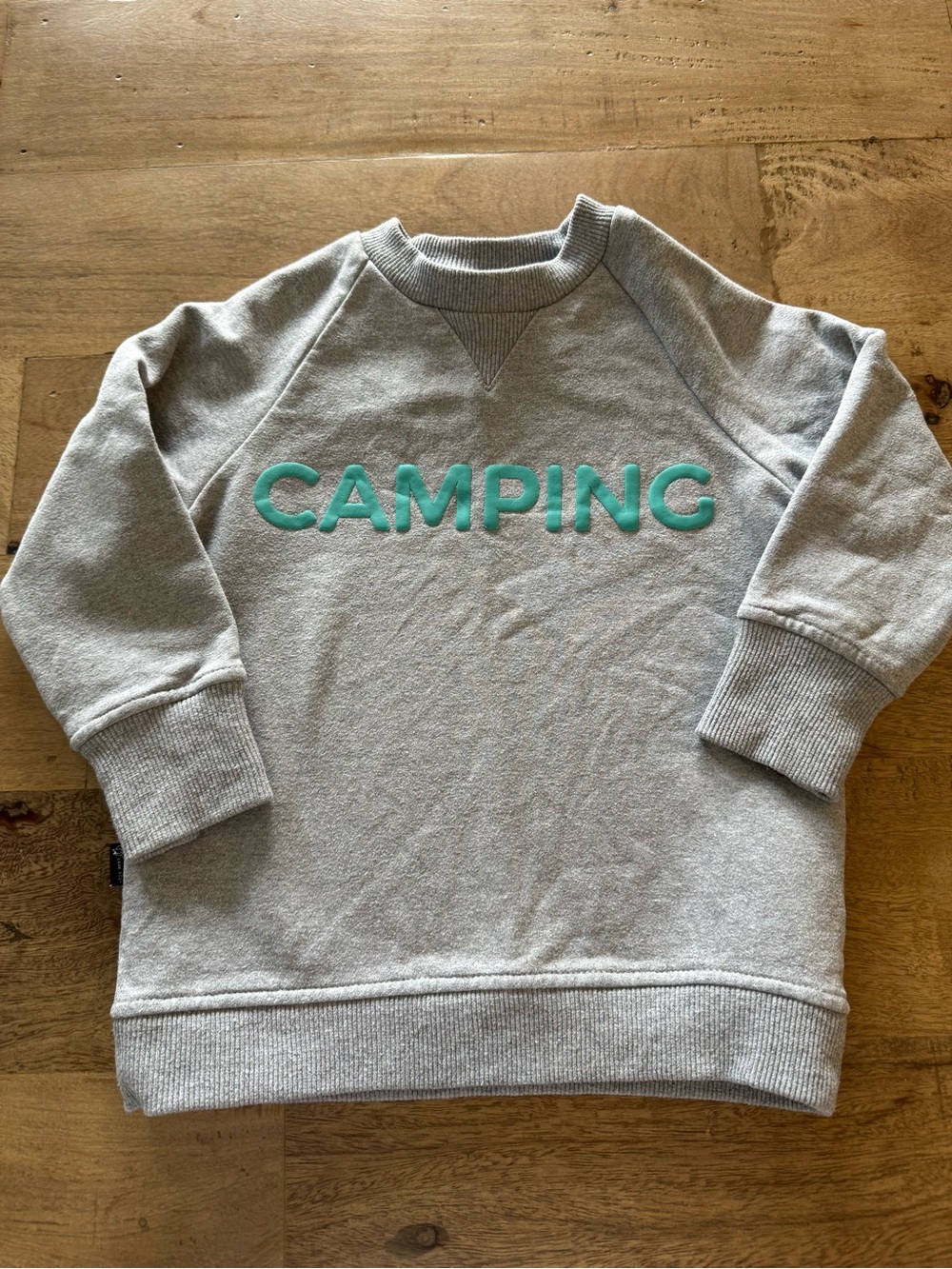 Birdz Grey Kids Sweatshirt with 'CAMPING' thumbs holes size 2